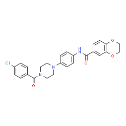 ChemSpider 2D Image | N-{4-[4-(4-Chlorobenzoyl)-1-piperazinyl]phenyl}-2,3-dihydro-1,4-benzodioxine-6-carboxamide | C26H24ClN3O4