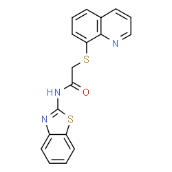 ChemSpider 2D Image | N-(1,3-Benzothiazol-2-yl)-2-(8-quinolinylsulfanyl)acetamide | C18H13N3OS2