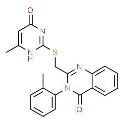 ChemSpider 2D Image | 2-{[(6-Methyl-4-oxo-1,4-dihydro-2-pyrimidinyl)sulfanyl]methyl}-3-(2-methylphenyl)-4(3H)-quinazolinone | C21H18N4O2S