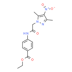 ChemSpider 2D Image | Ethyl 4-{[(3,5-dimethyl-4-nitro-1H-pyrazol-1-yl)acetyl]amino}benzoate | C16H18N4O5