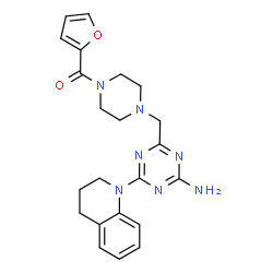 ChemSpider 2D Image | (4-{[4-Amino-6-(3,4-dihydro-1(2H)-quinolinyl)-1,3,5-triazin-2-yl]methyl}-1-piperazinyl)(2-furyl)methanone | C22H25N7O2
