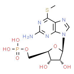 ChemSpider 2D Image | 6-(Methylsulfanyl)-9-(5-O-phosphono-beta-D-ribofuranosyl)-9H-purin-2-amine | C11H16N5O7PS