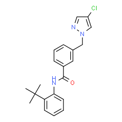 ChemSpider 2D Image | 3-[(4-Chloro-1H-pyrazol-1-yl)methyl]-N-[2-(2-methyl-2-propanyl)phenyl]benzamide | C21H22ClN3O
