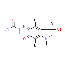 ChemSpider 2D Image | (2Z)-2-[3-Hydroxy-1-methyl-6-oxo(3,4,7-~2~H_3_)-1,2,3,6-tetrahydro-5H-indol-5-ylidene]hydrazinecarboxamide | C10H9D3N4O3