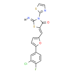 ChemSpider 2D Image | (2Z,5Z)-5-{[5-(3-Chloro-4-fluorophenyl)-2-furyl]methylene}-2-imino-3-(1,3-thiazol-2-yl)-1,3-thiazolidin-4-one | C17H9ClFN3O2S2