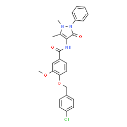 ChemSpider 2D Image | 4-[(4-Chlorobenzyl)oxy]-N-(1,5-dimethyl-3-oxo-2-phenyl-2,3-dihydro-1H-pyrazol-4-yl)-3-methoxybenzamide | C26H24ClN3O4