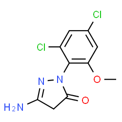 ChemSpider 2D Image | 5-Amino-2-(2,4-dichloro-6-methoxyphenyl)-2,4-dihydro-3H-pyrazol-3-one | C10H9Cl2N3O2