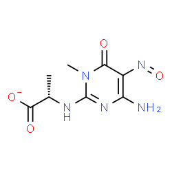 ChemSpider 2D Image | (2S)-2-[(4-Amino-1-methyl-5-nitroso-6-oxo-1,6-dihydro-2-pyrimidinyl)amino]propanoate | C8H10N5O4