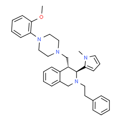 ChemSpider 2D Image | (3S,4R)-4-{[4-(2-Methoxyphenyl)-1-piperazinyl]methyl}-3-(1-methyl-1H-pyrrol-2-yl)-2-(2-phenylethyl)-1,2,3,4-tetrahydroisoquinoline | C34H40N4O