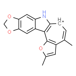ChemSpider 2D Image | 2,4-Dimethyl-6,7-dihydro[1,3]dioxolo[4,5-f]furo[2',3':3,4]cyclohepta[1,2-b]indol-6-ylium | C18H14NO3