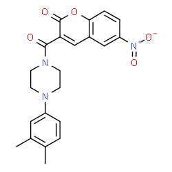 ChemSpider 2D Image | 3-{[4-(3,4-Dimethylphenyl)-1-piperazinyl]carbonyl}-6-nitro-2H-chromen-2-one | C22H21N3O5