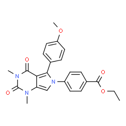 ChemSpider 2D Image | Ethyl 4-[5-(4-methoxyphenyl)-1,3-dimethyl-2,4-dioxo-1,2,3,4-tetrahydro-6H-pyrrolo[3,4-d]pyrimidin-6-yl]benzoate | C24H23N3O5