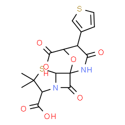 ChemSpider 2D Image | 6-{[Carboxy(3-thienyl)acetyl]amino}-6-methoxy-3,3-dimethyl-7-oxo-4-thia-1-azabicyclo[3.2.0]heptane-2-carboxylic acid | C16H18N2O7S2
