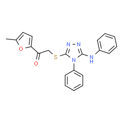 ChemSpider 2D Image | 2-[(5-Anilino-4-phenyl-4H-1,2,4-triazol-3-yl)sulfanyl]-1-(5-methyl-2-furyl)ethanone | C21H18N4O2S