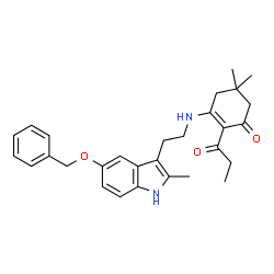 ChemSpider 2D Image | 3-({2-[5-(Benzyloxy)-2-methyl-1H-indol-3-yl]ethyl}amino)-5,5-dimethyl-2-propionyl-2-cyclohexen-1-one | C29H34N2O3
