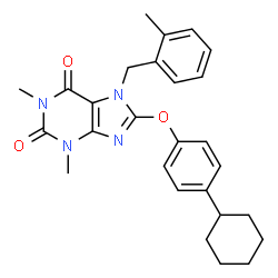 ChemSpider 2D Image | 8-(4-Cyclohexylphenoxy)-1,3-dimethyl-7-(2-methylbenzyl)-3,7-dihydro-1H-purine-2,6-dione | C27H30N4O3