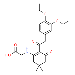ChemSpider 2D Image | N-{2-[(3,4-Diethoxyphenyl)acetyl]-5,5-dimethyl-3-oxo-1-cyclohexen-1-yl}glycine | C22H29NO6