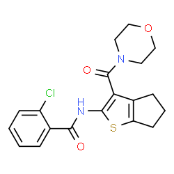 ChemSpider 2D Image | 2-Chloro-N-[3-(4-morpholinylcarbonyl)-5,6-dihydro-4H-cyclopenta[b]thiophen-2-yl]benzamide | C19H19ClN2O3S