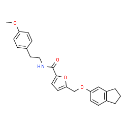 ChemSpider 2D Image | 5-[(2,3-Dihydro-1H-inden-5-yloxy)methyl]-N-[2-(4-methoxyphenyl)ethyl]-2-furamide | C24H25NO4