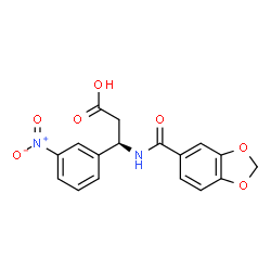ChemSpider 2D Image | (3R)-3-[(1,3-Benzodioxol-5-ylcarbonyl)amino]-3-(3-nitrophenyl)propanoic acid | C17H14N2O7
