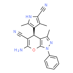 ChemSpider 2D Image | (4S)-6-Amino-4-(5-cyano-2,4-dimethyl-1H-pyrrol-3-yl)-3-methyl-1-phenyl-1,4-dihydropyrano[2,3-c]pyrazole-5-carbonitrile | C21H18N6O