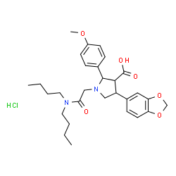 ChemSpider 2D Image | 4-(1,3-Benzodioxol-5-yl)-1-[2-(dibutylamino)-2-oxoethyl]-2-(4-methoxyphenyl)-3-pyrrolidinecarboxylic acid hydrochloride (1:1) | C29H39ClN2O6