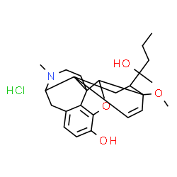 ChemSpider 2D Image | 18-(2-Hydroxy-2-pentanyl)-6-methoxy-17-methyl-7,8-didehydro-18,19-dihydro-4,5-epoxy-6,14-ethenomorphinan-3-ol hydrochloride (1:1) | C25H34ClNO4