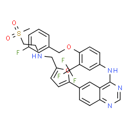 ChemSpider 2D Image | N-{4-[(3-Fluorobenzyl)oxy]-3-(trifluoromethyl)phenyl}-6-[5-({[2-(methylsulfonyl)ethyl]amino}methyl)-2-furyl]-4-quinazolinamine | C30H26F4N4O4S