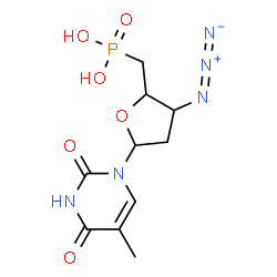 ChemSpider 2D Image | 1-(3-Azido-2,3,5-trideoxy-5-phosphonopentofuranosyl)-5-methyl-2,4(1H,3H)-pyrimidinedione | C10H14N5O6P