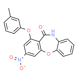 ChemSpider 2D Image | 1-(3-Methylphenoxy)-3-nitrodibenzo[b,f][1,4]oxazepin-11(10H)-one | C20H14N2O5
