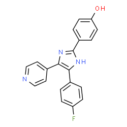 ChemSpider 2D Image | 4-(4-fluorophenyl)-2-(4-hydroxyphenyl)-5-(4-pyridyl)imidazole | C20H14FN3O