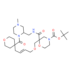 ChemSpider 2D Image | 2-Methyl-2-propanyl (9'E)-2'-methyl-6',15'-dioxo-1',2',2'',3',3'',4',5'',6'',8',11',15',16',17',17a'-tetradecahydro-4H-dispiro[1,4-oxazinane-2,14'-pyrazino[2,1-g][1,5,8]oxadiazacyclotetradecine-7',4''
-pyran]-4-carboxylate | C27H44N4O7
