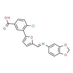 ChemSpider 2D Image | 3-{5-[(E)-(1,3-Benzodioxol-5-ylimino)methyl]-2-furyl}-4-chlorobenzoic acid | C19H12ClNO5