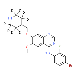 ChemSpider 2D Image | N-(4-Bromo-2-fluorophenyl)-6-methoxy-7-[(2,2,3,3,5,5,6,6-~2~H_8_)-4-piperidinylmethoxy]-4-quinazolinamine | C21H14D8BrFN4O2