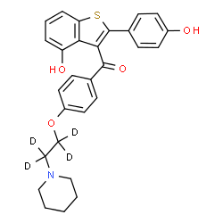 ChemSpider 2D Image | [4-Hydroxy-2-(4-hydroxyphenyl)-1-benzothiophen-3-yl](4-{[2-(1-piperidinyl)(~2~H_4_)ethyl]oxy}phenyl)methanone | C28H23D4NO4S