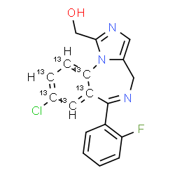 ChemSpider 2D Image | [8-Chloro-6-(2-fluorophenyl)(6a,7,8,9,10,10a-~13~C_6_)-4H-imidazo[1,5-a][1,4]benzodiazepin-1-yl]methanol | C1213C6H13ClFN3O