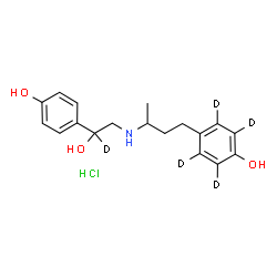 ChemSpider 2D Image | 4-(3-{[2-Hydroxy-2-(4-hydroxyphenyl)(2-~2~H)ethyl]amino}butyl)(~2~H_4_)phenol hydrochloride (1:1) | C18H19D5ClNO3