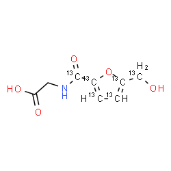 ChemSpider 2D Image | N-[{5-[Hydroxy(~13~C)methyl](~13~C_4_)-2-furyl}(oxo)(~13~C)methyl]glycine | C213C6H9NO5