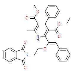 ChemSpider 2D Image | 3-Ethyl 5-methyl 2-{(Z)-1-[2-(1,3-dioxo-1,3-dihydro-2H-isoindol-2-yl)ethoxy]-2-phenylvinyl}-6-methyl-4-phenyl-1,4-dihydro-3,5-pyridinedicarboxylate | C35H32N2O7