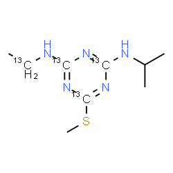 ChemSpider 2D Image | N-[(1-~13~C)Ethyl]-N'-isopropyl-6-(methylsulfanyl)(~13~C_3_)-1,3,5-triazine-2,4-diamine | C513C4H17N5S