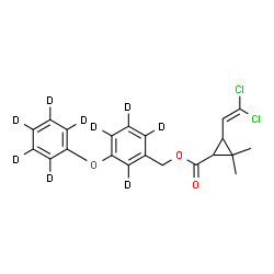 ChemSpider 2D Image | {3-[(~2~H_5_)Phenyloxy](~2~H_4_)phenyl}methyl 3-(2,2-dichlorovinyl)-2,2-dimethylcyclopropanecarboxylate | C21H11D9Cl2O3