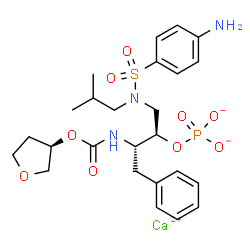 ChemSpider 2D Image | Calcium (2R,3S)-1-{[(4-aminophenyl)sulfonyl](isobutyl)amino}-4-phenyl-3-({[(3R)-tetrahydro-3-furanyloxy]carbonyl}amino)-2-butanyl phosphate | C25H34CaN3O9PS