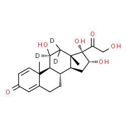 ChemSpider 2D Image | (10xi,11beta,16alpha)-11,16,17,21-Tetrahydroxy(11,12,12-~2~H_3_)pregna-1,4-diene-3,20-dione | C21H25D3O6