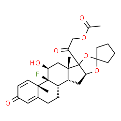 ChemSpider 2D Image | 2-[(4a'S,4b'S,5'S,6a'S,9a'S,10a'R,10b'S)-4b'-Fluoro-5'-hydroxy-4a',6a'-dimethyl-2'-oxo-2',4a',4b',5',6',6a',9a',10',10a',10b',11',12'-dodecahydro-6b'H-spiro[cyclopentane-1,8'-naphtho[2',1':4,5]indeno[
1,2-d][1,3]dioxol]-6b'-yl]-2-oxoethyl acetate | C28H35FO7