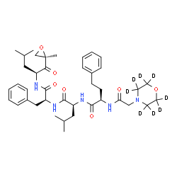 ChemSpider 2D Image | N-[(2R)-2-{[(~2~H_8_)-4-Morpholinylacetyl]amino}-4-phenylbutanoyl]-L-leucyl-N-{(2S)-4-methyl-1-[(2R)-2-methyl-2-oxiranyl]-1-oxo-2-pentanyl}-L-phenylalaninamide | C40H49D8N5O7
