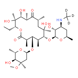 ChemSpider 2D Image | (3R,4S,5S,6R,7R,9R,11R,12R,13S,14R)-14-Ethyl-7,12,13-trihydroxy-4-{[(2R,4R,5S,6S)-5-hydroxy-4-methoxy-4,6-dimethyltetrahydro-2H-pyran-2-yl]oxy}-6-({(2S,3R,4S,6R)-3-hydroxy-6-methyl-4-[(~2~H_3_)methyla
mino]tetrahydro-2H-pyran-2-yl}oxy)-3,5,7,9,11,13-hexamethyloxacyclotetradecane-2,10-dione (non-preferred name) | C36H62D3NO13