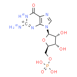 ChemSpider 2D Image | (2-~13~C,N~2~,N~2~-~15~N_2_)-5'-Guanylic acid | C913CH14N315N2O8P