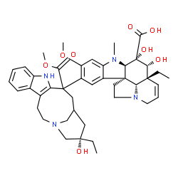 ChemSpider 2D Image | (2beta,3beta,4beta,5alpha,12beta,19alpha)-15-[(17S)-17-Ethyl-17-hydroxy-13-(methoxycarbonyl)-1,11-diazatetracyclo[13.3.1.0~4,12~.0~5,10~]nonadeca-4(12),5,7,9-tetraen-13-yl]-3,4-dihydroxy-16-methoxy-1-
methyl-6,7-didehydroaspidospermidine-3-carboxylic acid | C43H54N4O8