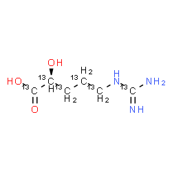 ChemSpider 2D Image | (2S)-5-(~13~C)Carbamimidamido-2-hydroxy(~13~C_5_)pentanoic acid | 13C6H13N3O3