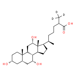 ChemSpider 2D Image | (3alpha,5beta,7alpha,12alpha)-3,7,12-Trihydroxy(27,27,27-~2~H_3_)cholestan-26-oic acid | C27H43D3O5